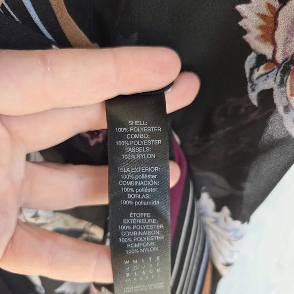 White House Black Market Kimono L XL Black Sheer Chiffon Tasseled Lagenlook Boho - Picture 7 of 10